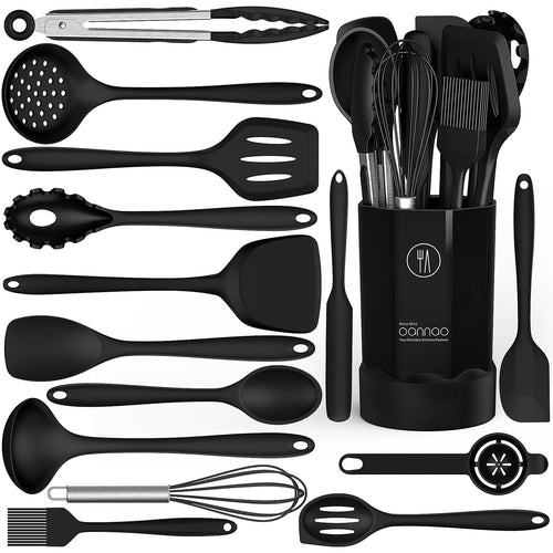 Ergonomic Cooking Silicone Cooking Utensils Set - 446°F Heat Resistant Kitchen Utensils,Turner Tongs,Spatula,Spoon,Brush,Whisk,Ki... - Premium Stainless Steel Cooking Utensil for Non-Stick Pots - Default Title