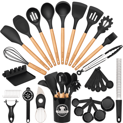 Ergonomic Cooking Silicone Cooking Utensils Set, 38 PCS Kitchen Utensils Set for 446°F Heat Resistant, Food Grade Utensil Sets with Woo... - Heat-Resistant Silicone Cooking Spatula Turner - Default Title