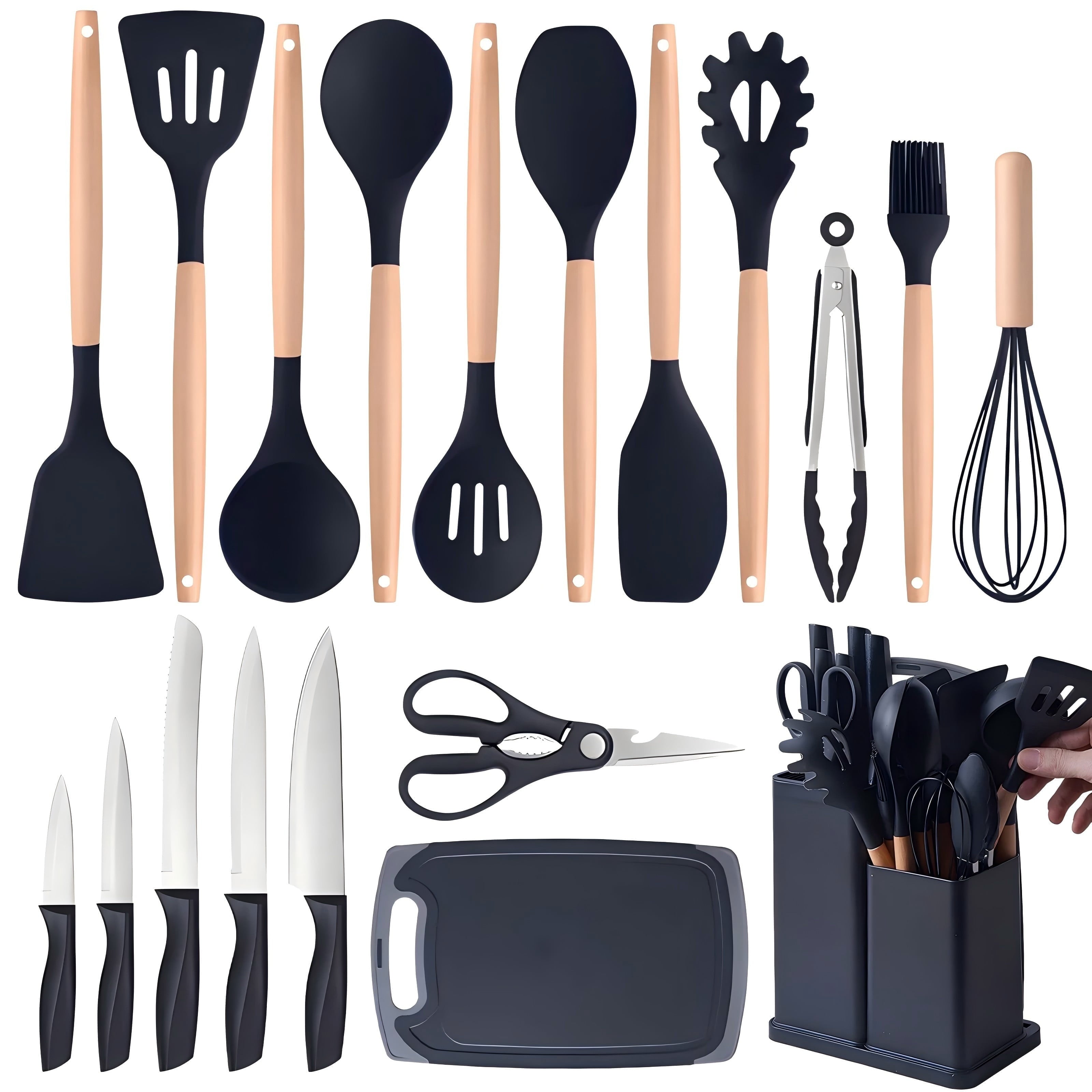 Professional Grade Kitchen Utensils Set- 19 Pcs Silicone Cooking Utensils Set for Nonstick Cookware-Silicone Spatulas Set, Kitchen Gadge... - High-Precision Culinary Tool for Baking & Cooking - Default Title