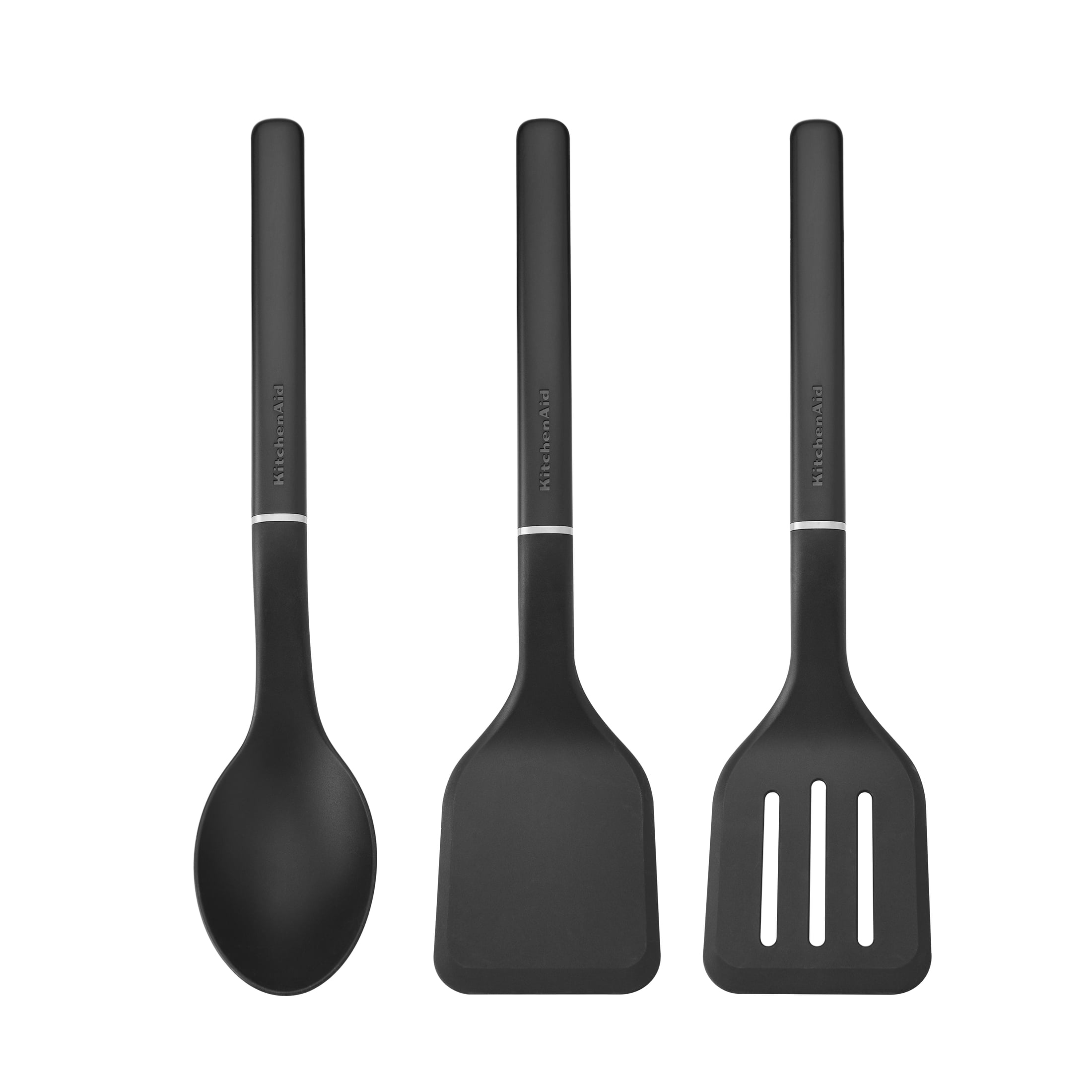 Premium Silicone 3-Piece Cooking Utensils Set with Ergonomic Handles, Black - Ergonomic Kitchen Tongs and Cooking Spoon Utensil - Default Title