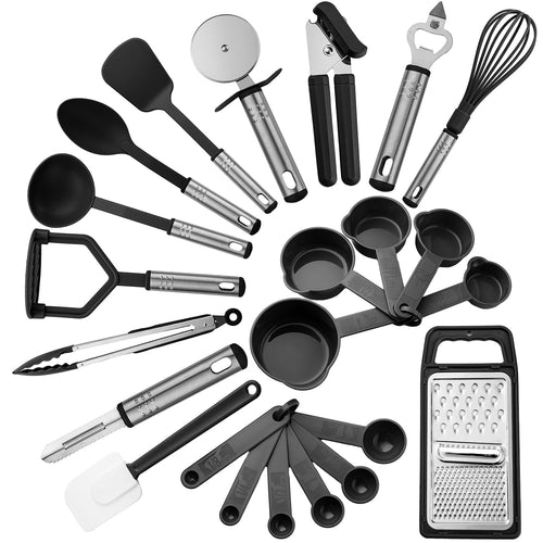 Ergonomic Cooking 23 Piece Kitchen Utensils Set - Nylon and Stainless Steel Cooking Utensils Set - Black Utensil K... - Heat-Resistant Silicone Cooking Spatula Turner - Default Title