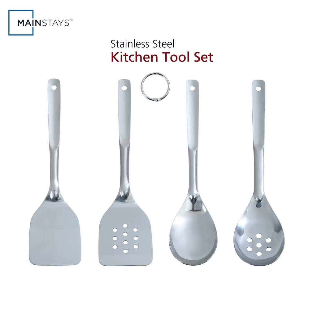 Durable Steel Stainless Steel 4-Piece Utensil Set: Includes Spatula, Slotted Spatula, Spoon, and Slotted Spoon - High-Precision Culinary Tool for Baking & Cooking - Default Title
