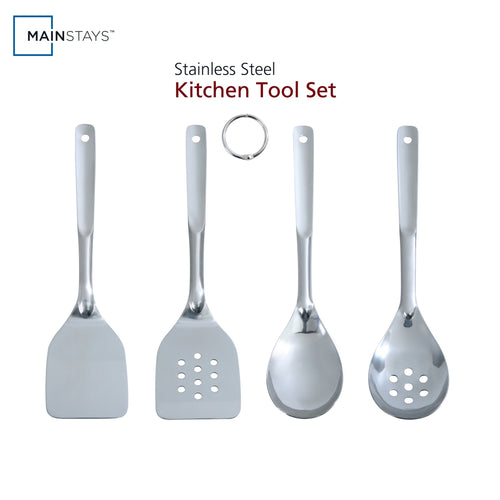 Durable Steel Stainless Steel 4-Piece Utensil Set: Includes Spatula, Slotted Spatula, Spoon, and Slotted Spoon - High-Precision Culinary Tool for Baking & Cooking - Default Title