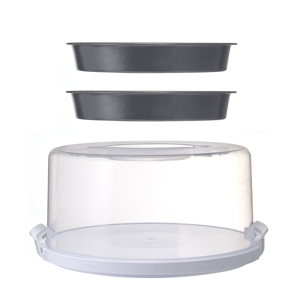 Innovative 12 inch Clear Cake Carrier with 2pk 9 inch Gray Round Pans, Carbon Steel - Kitchen Gadget Tool for Quick Food Prep - Default Title