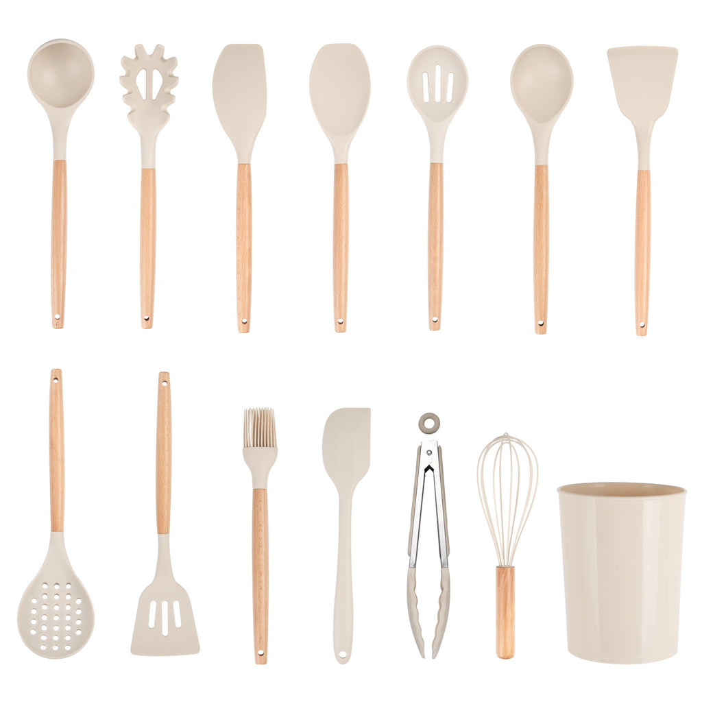 Non-Stick Safe 14pcs Cooking Utensil Set with Caddy - Durable Turner & Ladle Utensil Set for Home Chefs - Default Title