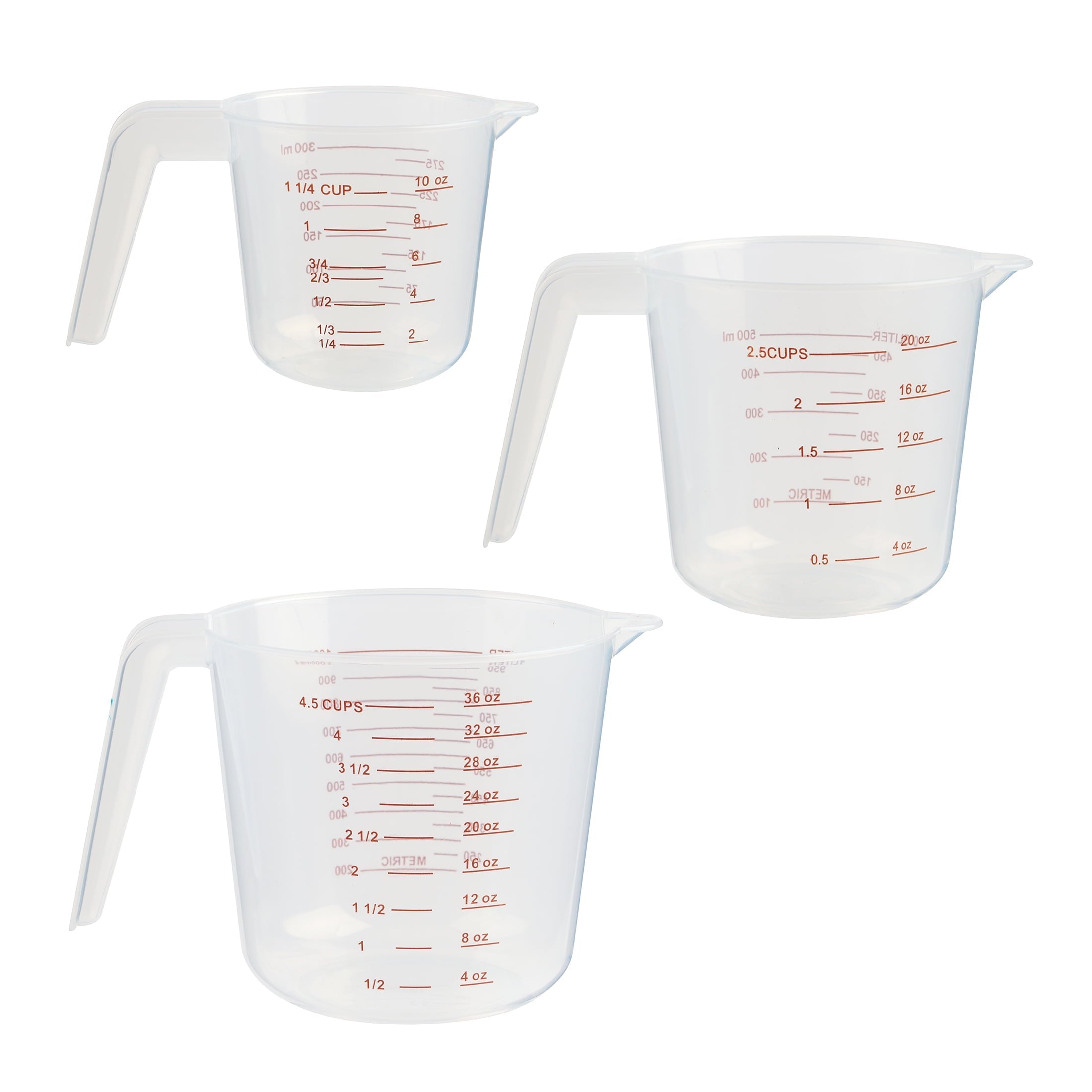 Ergonomic Manual 3-Piece Tapered Spout Nesting Plastic Measuring Cups Set, Clear - Multi-Functional Manual Food Chopper & Slicer - Default Title