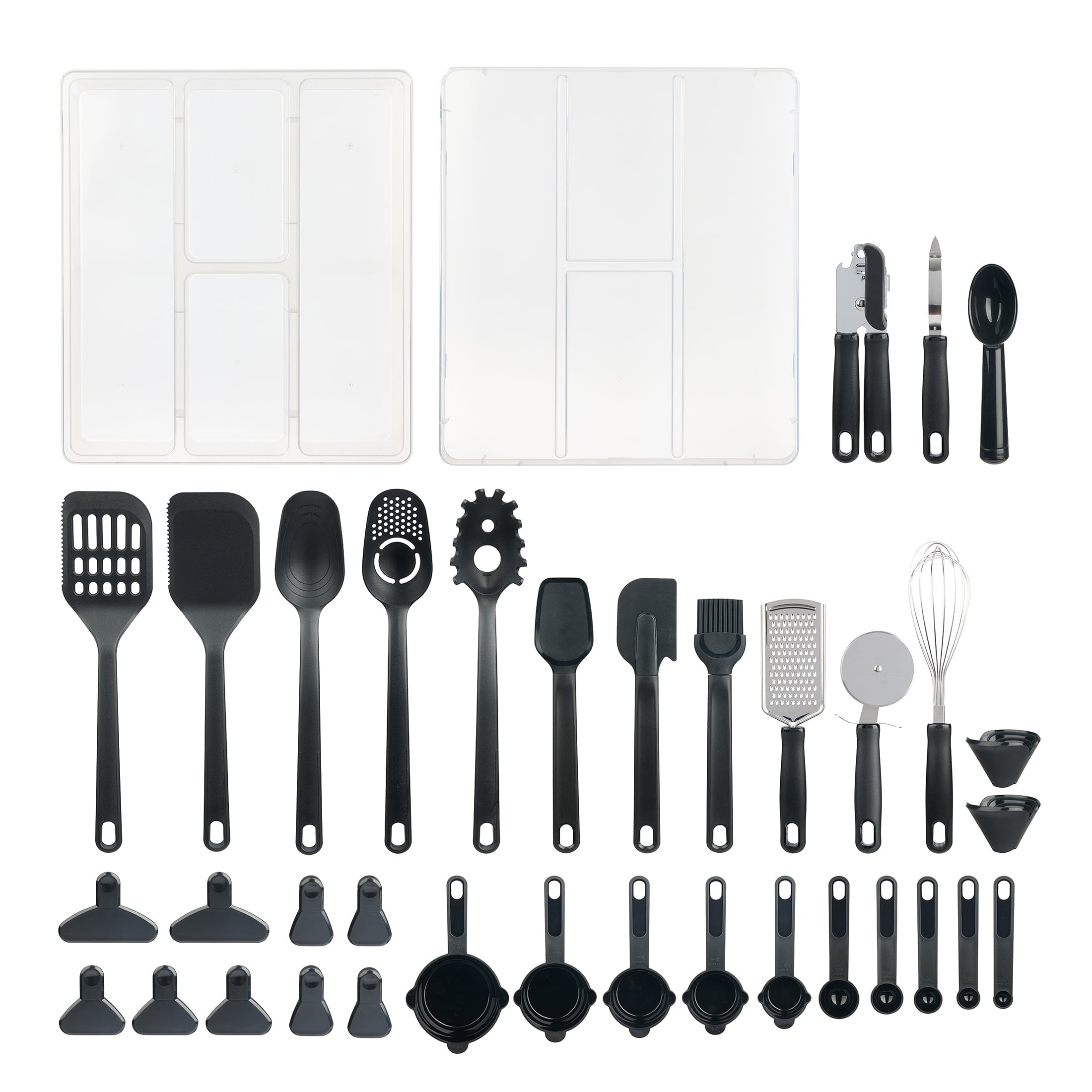 Heat-Resistant 36 Piece Kitchen Gadget Set with Kitchen Cooking Utensils, and Drawer Organizer, Black - Premium Stainless Steel Cooking Utensil for Non-Stick Pots - Default Title