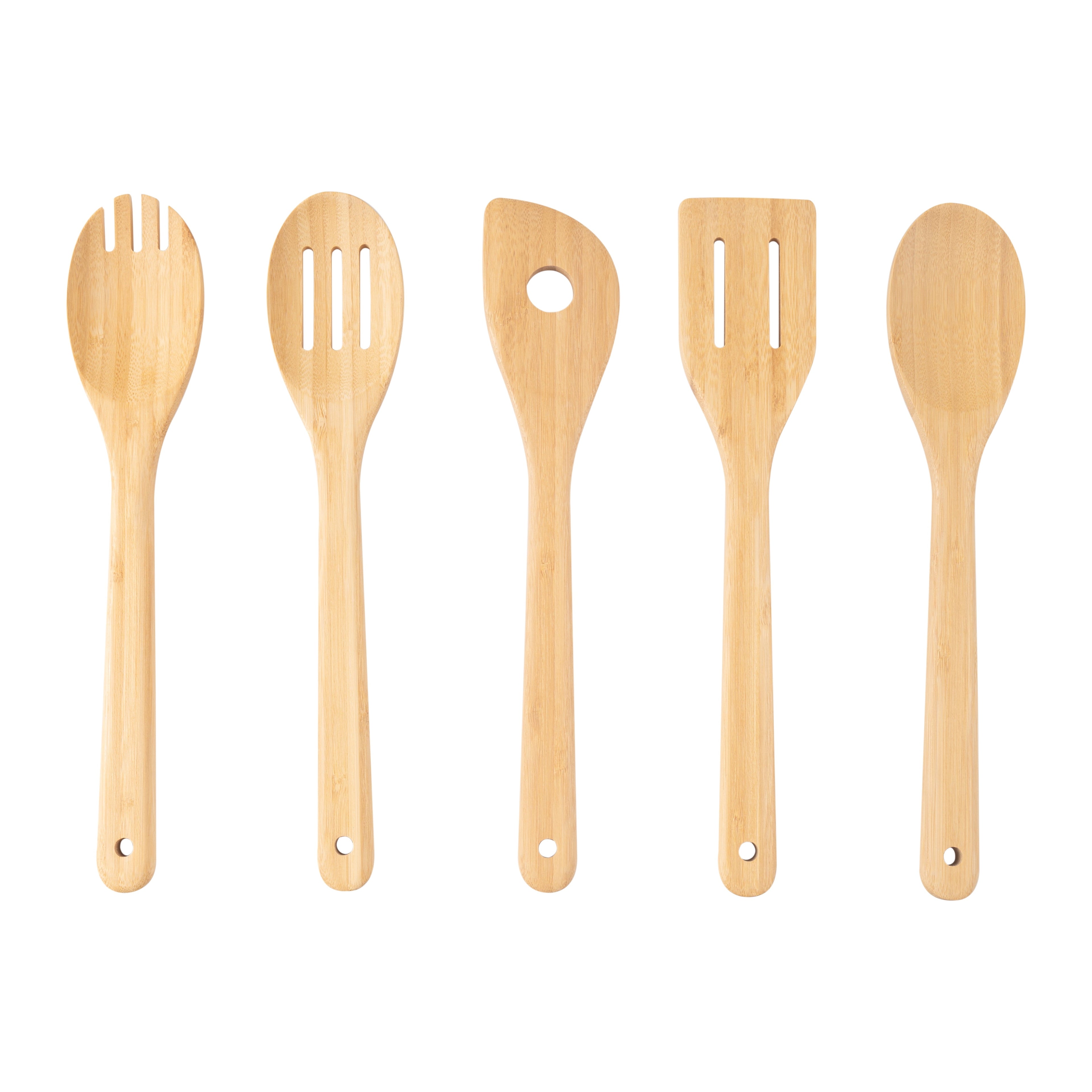 Heat-Resistant 5pk Bamboo Spoons for Cooking, Kitchen Essential Tools Set - Ergonomic Kitchen Tongs and Cooking Spoon Utensil - Default Title