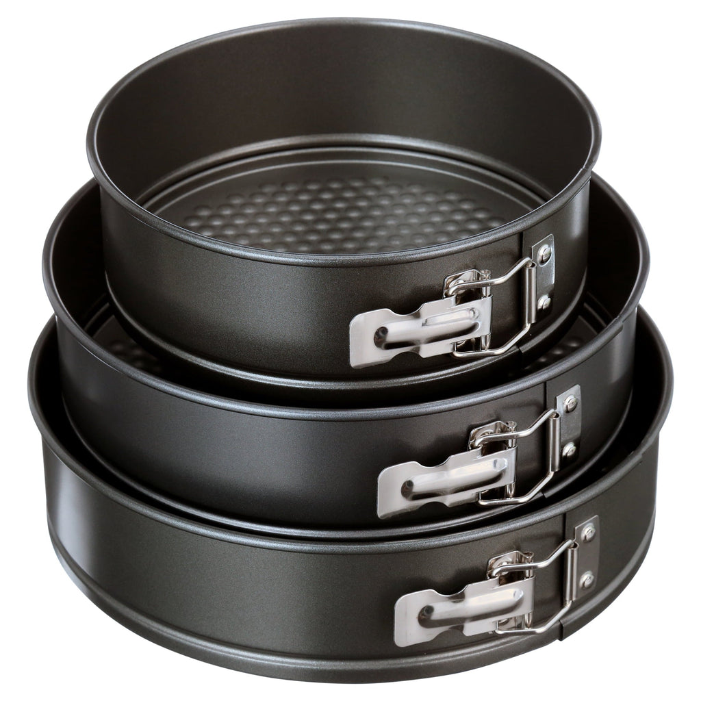 Ergonomic Manual 8", 9", 10" Round Nonstick Carbon Steel Springform Cake Pans, Gray, Set of 3 - Multi-Functional Manual Food Chopper & Slicer - Default Title