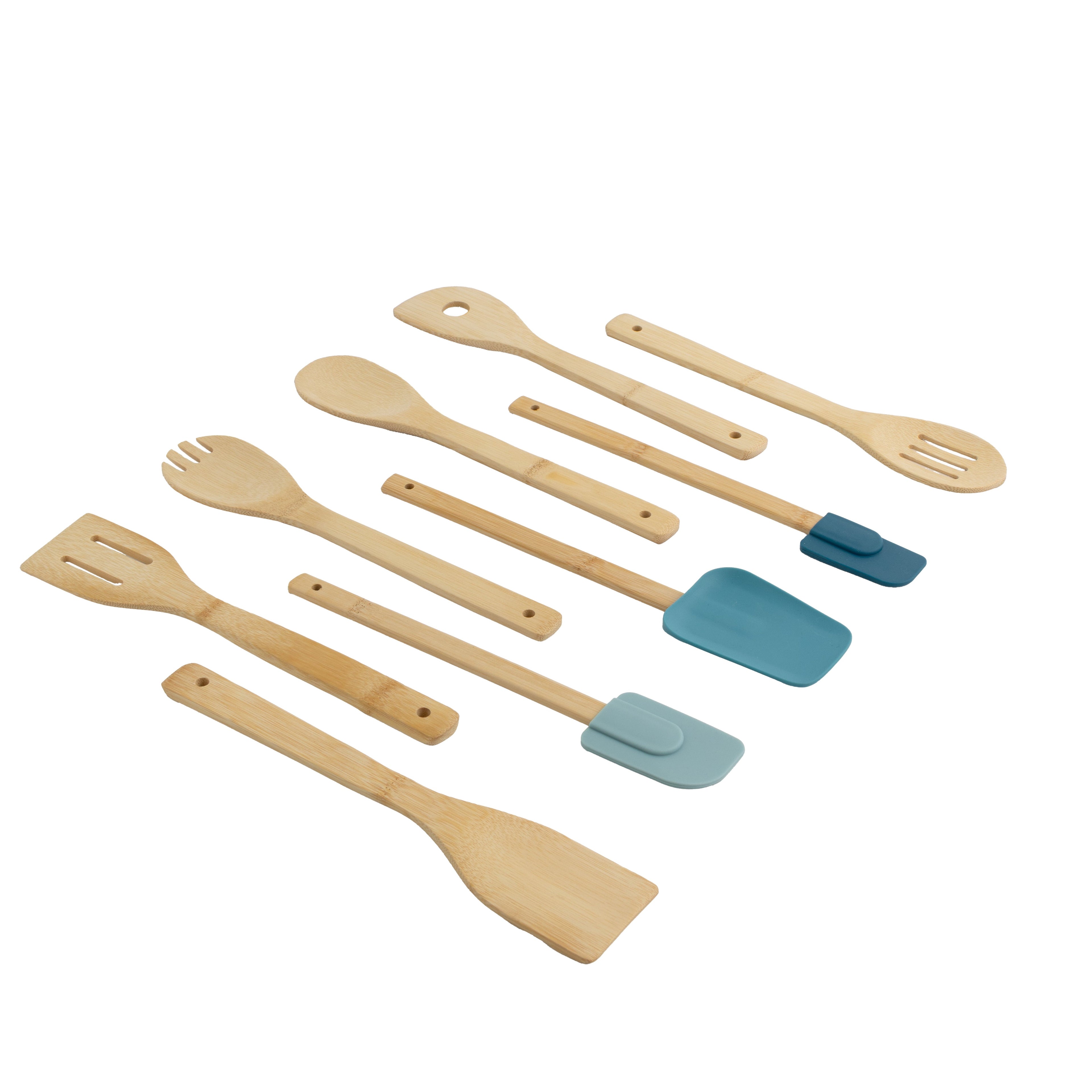 Non-Stick Safe 9-Piece Bamboo Gadgets Kitchen and Cooking Utensil Sets, Blue - Premium Stainless Steel Cooking Utensil for Non-Stick Pots - Default Title