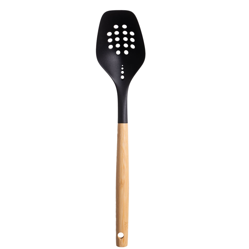 Heavy Duty Cooking Spoon with Bamboo Handle, 12.6"2.7", & Bamboo, Black - Professional Kitchen Tool for Culinary Enthusiasts - Default Title
