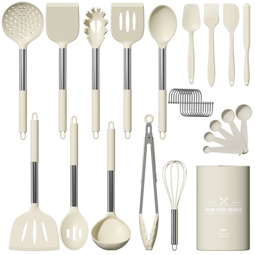Premium Silicone Silicone Cooking Utensil Set, 30 Pcs Kitchen Utensils Set with Stainless Steel Handle, Food Grade Silicone Spatula Se... - Premium Stainless Steel Cooking Utensil for Non-Stick Pots - Default Title