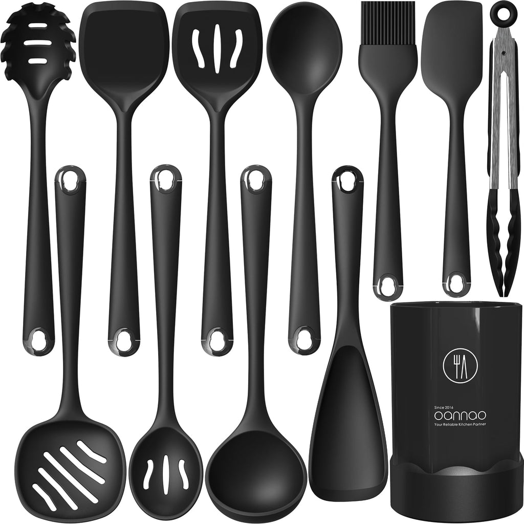 Seamless One-Piece Silicone Kitchen Utensils Set, 600°F Heat Resistant Silicone Cooking Utensils, Spatula, Spoon, Whisk, Tongs, Kitchen ... - Durable Turner & Ladle Utensil Set for Home Chefs - Default Title