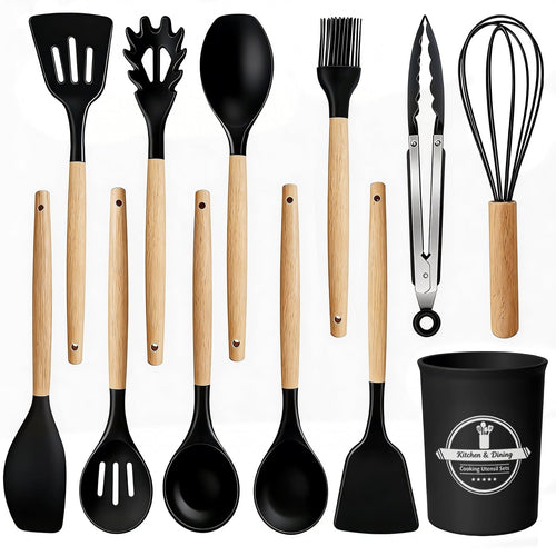Durable Steel Silicone Cooking Utensils Set, Heat Resistant Kitchen Cooking Utensils Set, 12 PCS Handle Silicone Kitchen Gadgets Ut... - Professional Kitchen Tool for Culinary Enthusiasts - Default Title