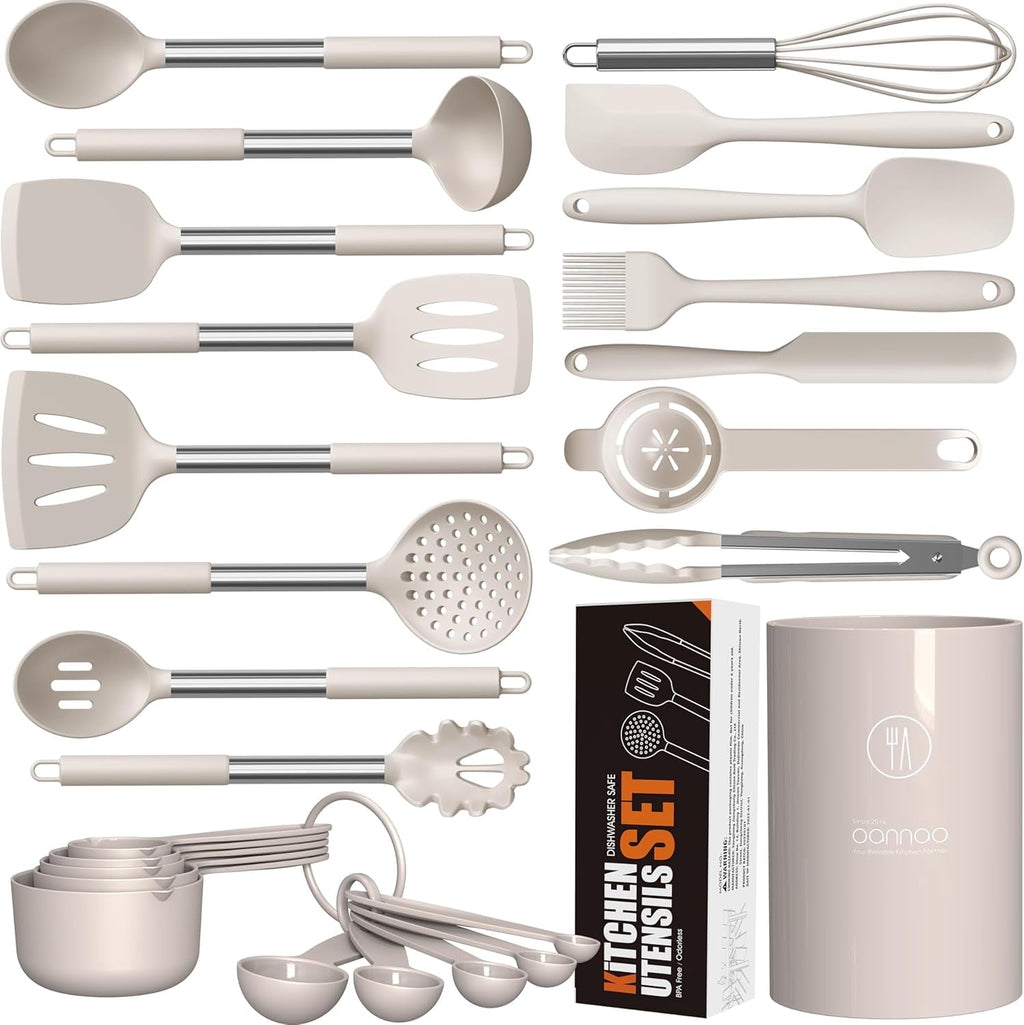 Heavy Duty Large Silicone Cooking Utensils Set - Heat Resistant Kitchen Utensils,Turner Tongs,Spatula,Spoon,Brush,Whisk,Stainles... - Professional Kitchen Tool for Culinary Enthusiasts - Default Title