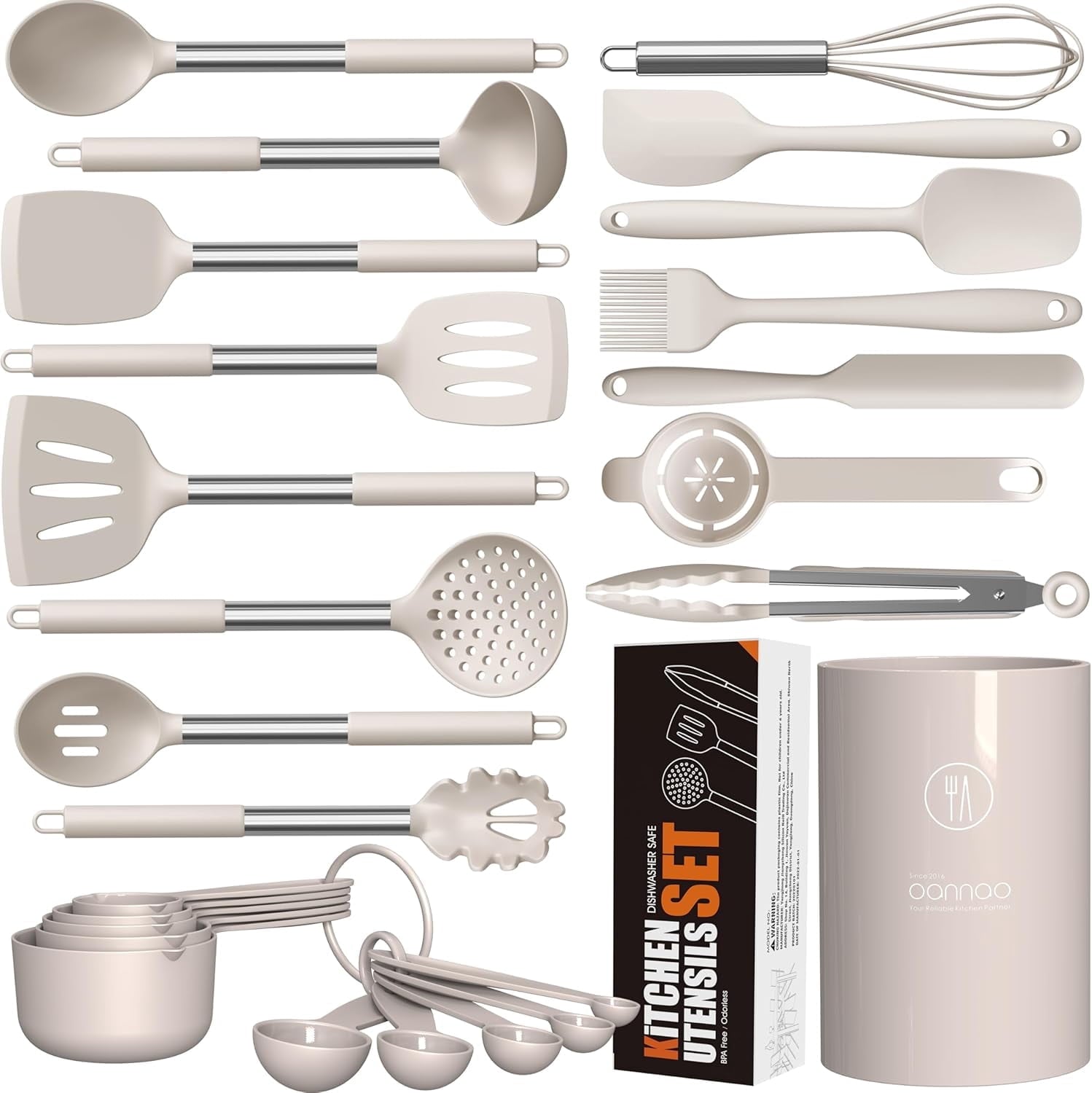 Heavy Duty Large Silicone Cooking Utensils Set - Heat Resistant Kitchen Utensils,Turner Tongs,Spatula,Spoon,Brush,Whisk,Stainles... - Professional Kitchen Tool for Culinary Enthusiasts - Default Title