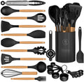 Multi-Functional Silicone Cooking Utensils Set - Silicone Kitchen Utensils for Cooking Wooden Handles, 446°F Heat Resistant Kitchen Ut... - Kitchen Gadget Tool for Quick Food Prep - Default Title