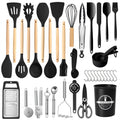 Premium Silicone Silicone Cooking Utensils Set with Holder, 44 PCS Kitchen Utensils Set, Silicone Kitchen Gadgets Spatulas Set for Non... - Premium Stainless Steel Cooking Utensil for Non-Stick Pots - Default Title