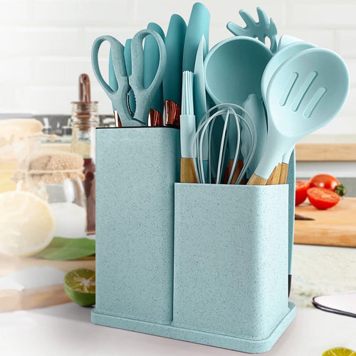 Durable Steel Silicone Kitchen Cooking Utensils Set, 19 Pieces Utensil with Holder, Heat Resistant, Green - High-Precision Culinary Tool for Baking & Cooking - Default Title
