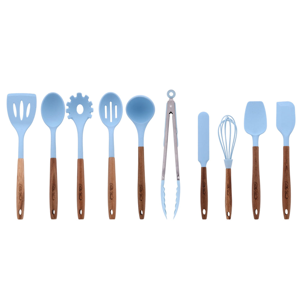 Professional Grade 10-Piece Silicone and Acacia Wood Handle Cooking Utensils Set, Blue - High-Precision Culinary Tool for Baking & Cooking - Default Title