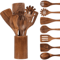 Premium Silicone Wooden Spoons for Cooking, 8 Pcs Natural Wooden Utensil for Cooking with Non-Stick, Heat Resistant, Wood... - Durable Turner & Ladle Utensil Set for Home Chefs - Default Title