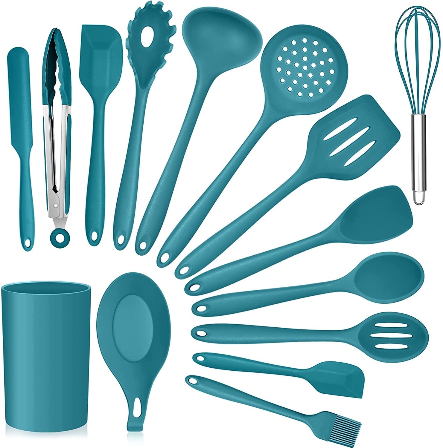 Premium Silicone 15-Piece Kitchen Utensils Set, Silicone Cooking Utensils with Holder, Non-stick Cookware Friendly & Heat Resistant - ... - Durable Turner & Ladle Utensil Set for Home Chefs - Default Title