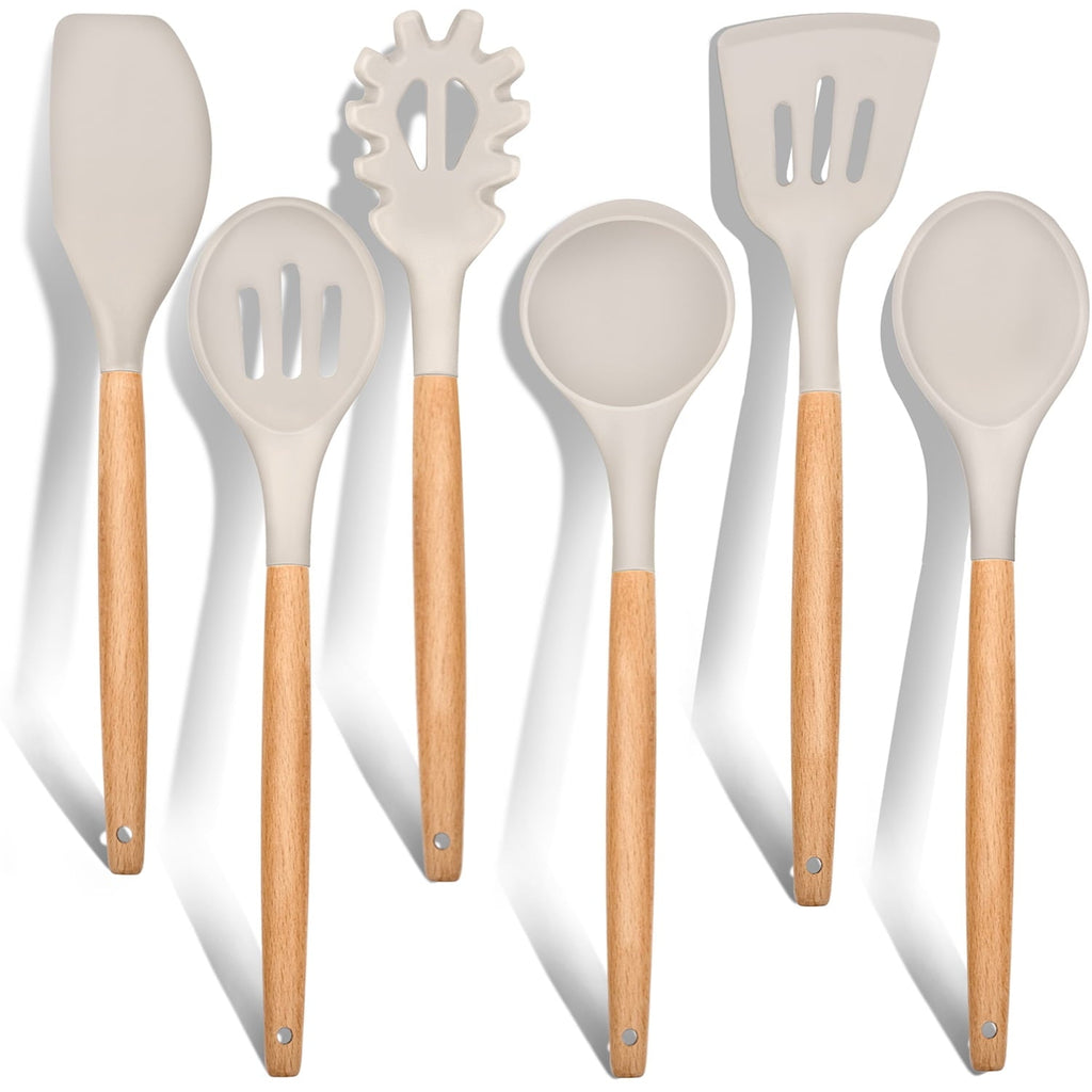 Chef-Quality Kitchen Utensils Set of 6, Silicone Cooking Utensils with Wooden Handle, Non-Stick Cookware & Heat Resistant, Include... - Multi-Purpose Hand Tool for Daily Meal Prep - Default Title