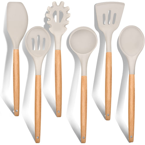 Chef-Quality Kitchen Utensils Set of 6, Silicone Cooking Utensils with Wooden Handle, Non-Stick Cookware & Heat Resistant, Include... - Multi-Purpose Hand Tool for Daily Meal Prep - Default Title