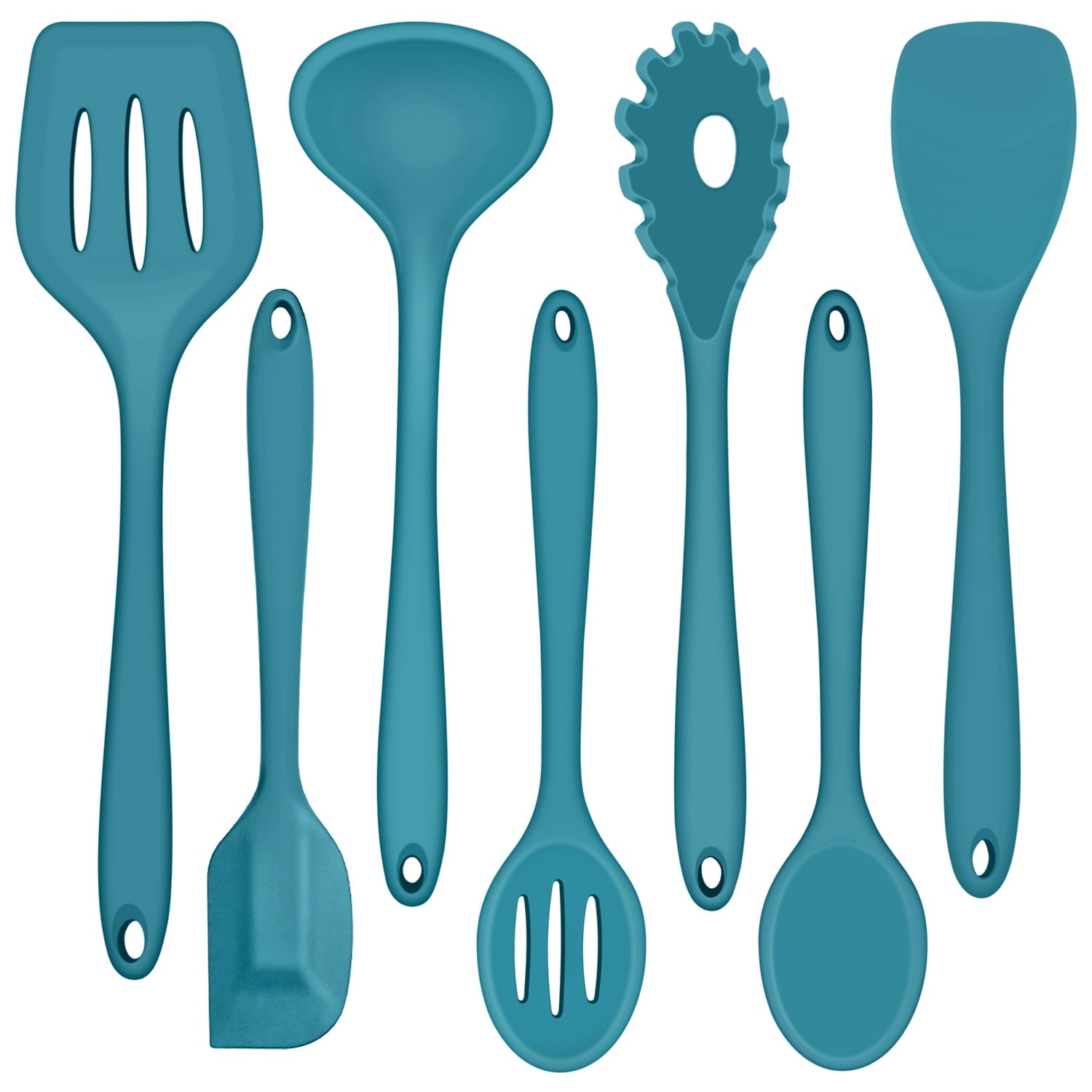 Durable Steel 7-Piece Silicone Cooking Utensils Set, Blue Kitchen Utensils, Non-stick Gadgets Tools Include Slotted Turner, Soup La... - High-Precision Culinary Tool for Baking & Cooking - Default Title