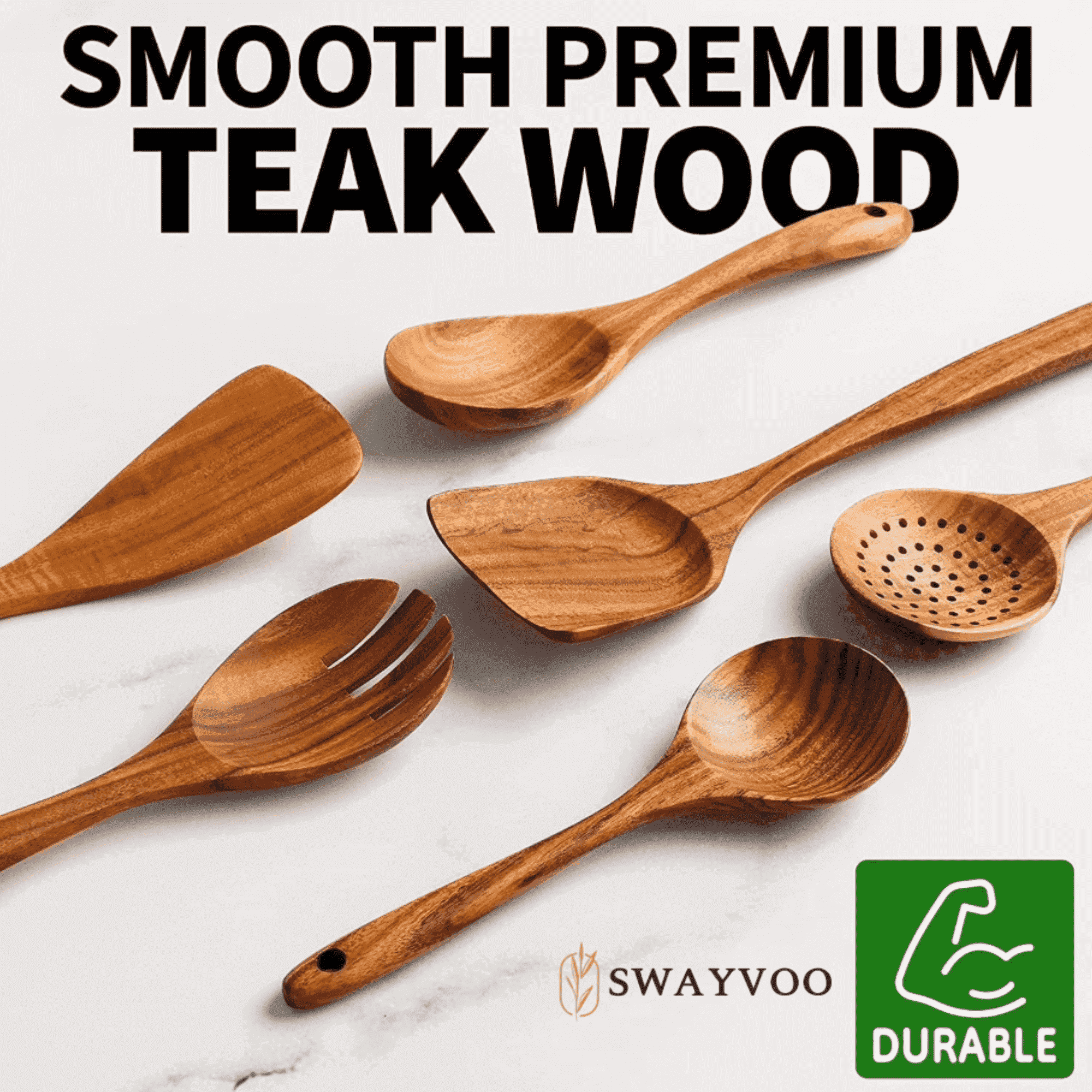 Non-Stick Safe Wooden Spoons for Cooking, 6-Piece 100% Natural Teak Wooden Utensils for Cooking — Heat Resistant, Non-Stick ... - Durable Turner & Ladle Utensil Set for Home Chefs - Default Title