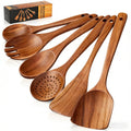 Ergonomic Cooking Wooden Spoons for Cooking, 6 PCS Teak Wood Cooking Utensil Set, Wooden Kitchen Utensils for Nonstick Pans & Cookware,... - Ergonomic Kitchen Tongs and Cooking Spoon Utensil - Default Title
