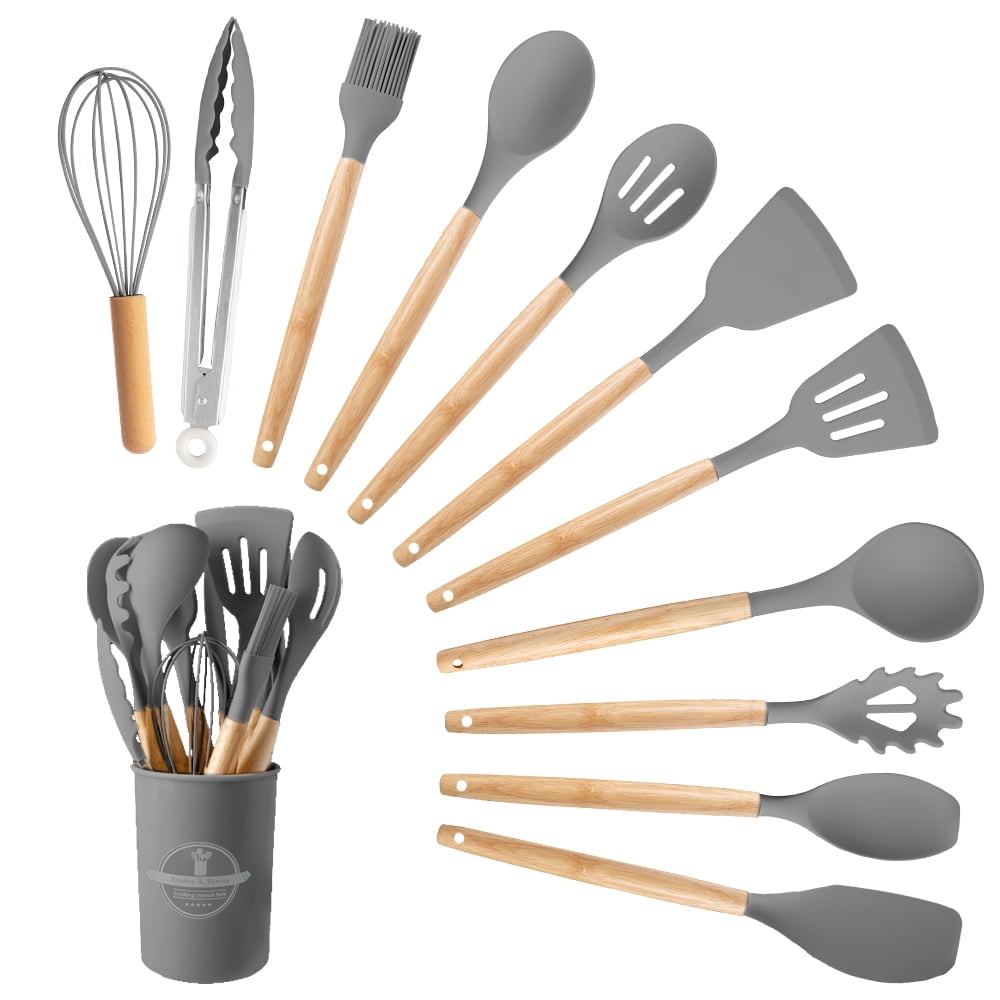 Professional Grade Silicone Wooden Heat Resistant Kitchen Utensil Set, 12 pcs - High-Precision Culinary Tool for Baking & Cooking - Default Title