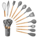 Professional Grade Silicone Wooden Heat Resistant Kitchen Utensil Set, 12 pcs - High-Precision Culinary Tool for Baking & Cooking - Default Title