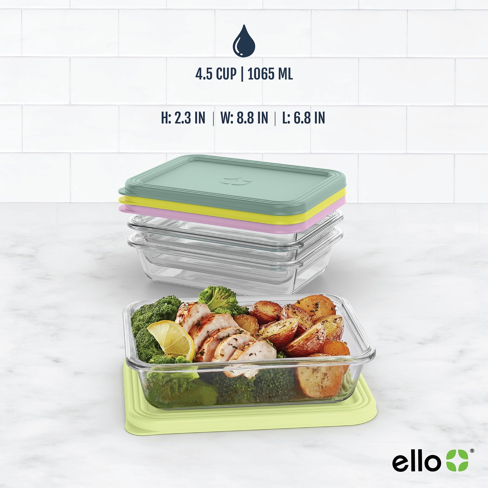 Playful Geometric Everyday 4.5 Cup Glass Meal Prep Set - Playful Star & Heart Shaped Geometric NeeDoh Detail
