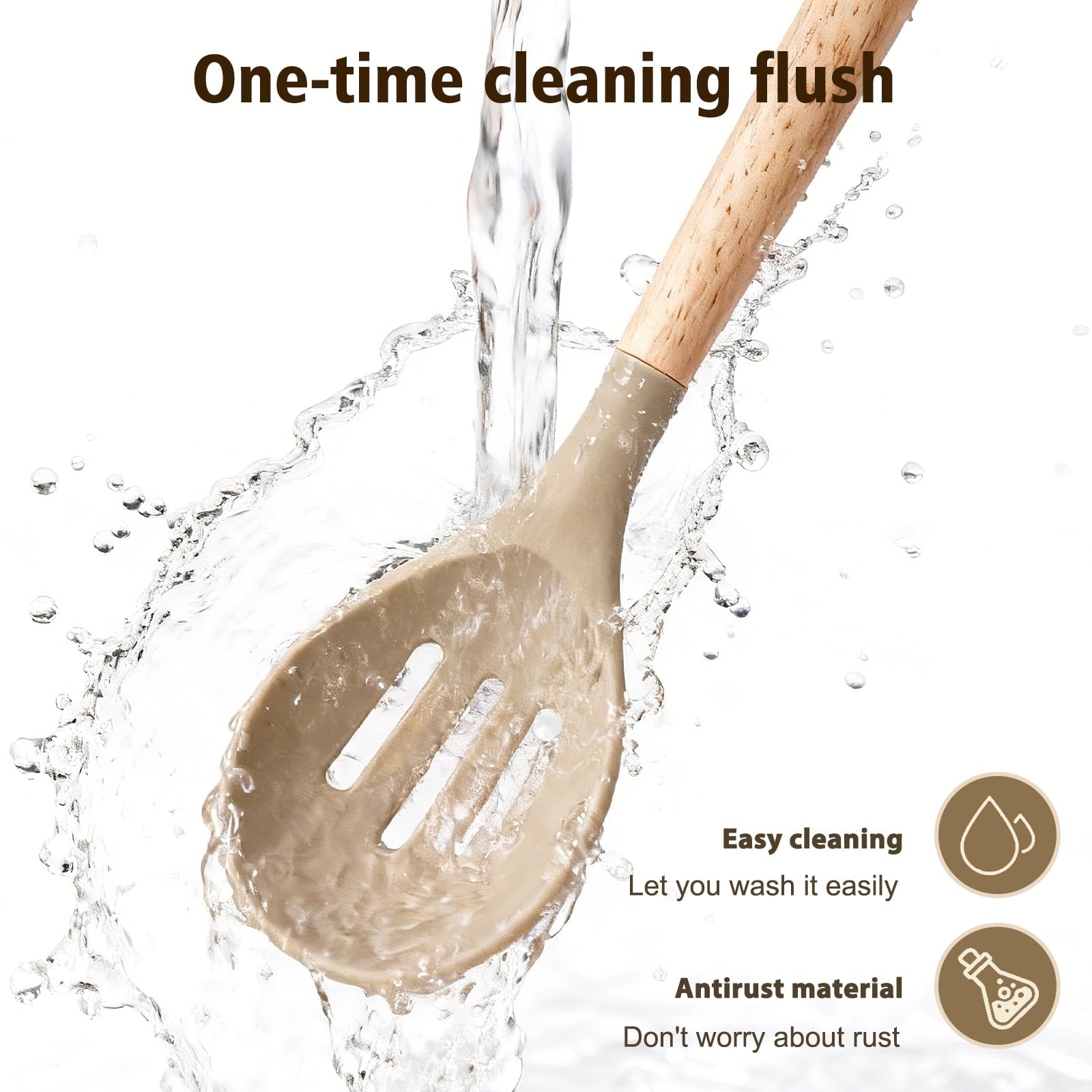 Seamless One-Piece Silicone Cooking Utensils Set, Heat Resistant Kitchen Tools, 36 PCS Non-Stick Silicone Cooking Kitchen Utensils, Khaki - Heat-Resistant Silicone Cooking Spatula Turner Detail