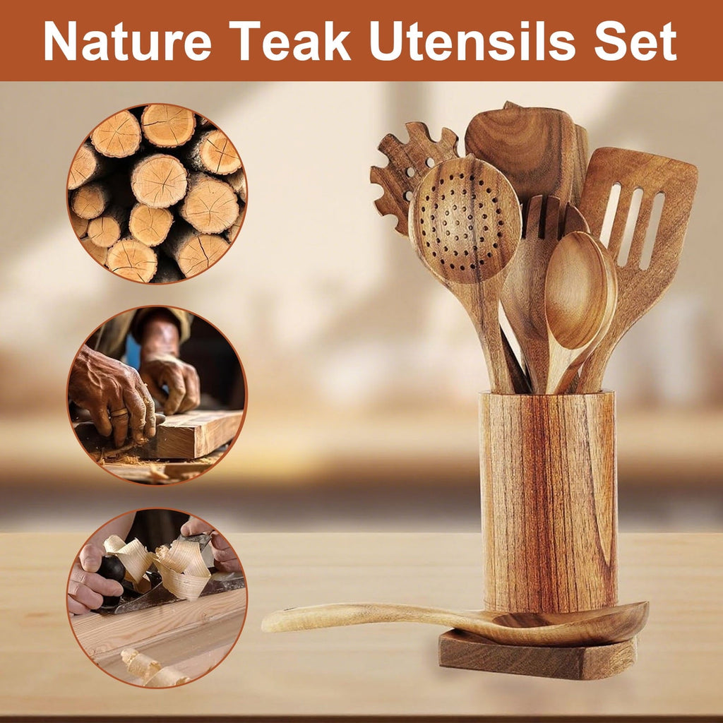Non-Stick Safe 10Pcs Wooden Spoons for Cooking, Smooth Finish Teak Wooden Utensils for Cooking, Soft Comfort-Grip Wood Spoons for Co... - Ergonomic Kitchen Tongs and Cooking Spoon Utensil Detail