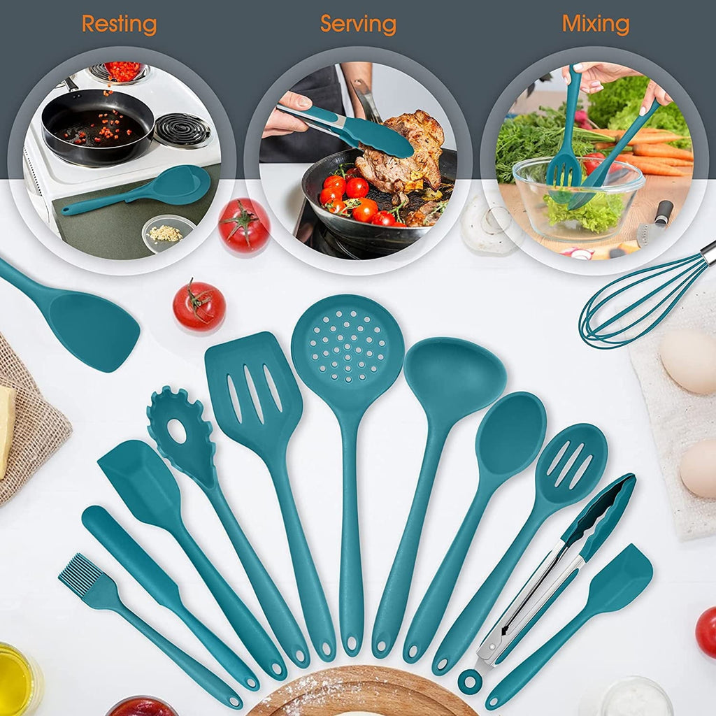 Premium Silicone 15-Piece Kitchen Utensils Set, Silicone Cooking Utensils with Holder, Non-stick Cookware Friendly & Heat Resistant - ... - Durable Turner & Ladle Utensil Set for Home Chefs Detail