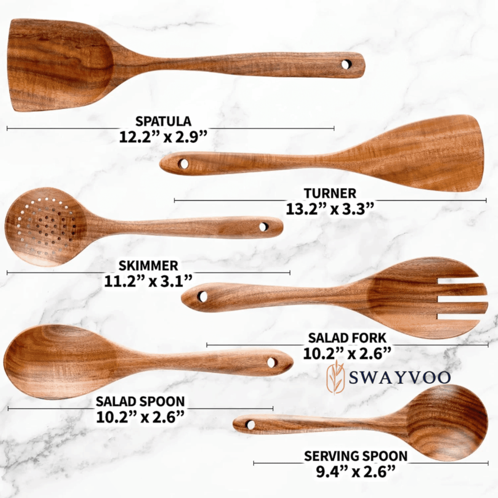 Non-Stick Safe Wooden Spoons for Cooking, 6-Piece 100% Natural Teak Wooden Utensils for Cooking — Heat Resistant, Non-Stick ... - Durable Turner & Ladle Utensil Set for Home Chefs Detail