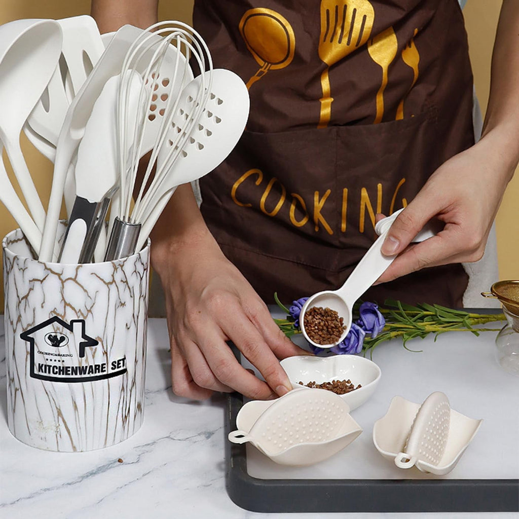 Durable Steel Silicone Cooking Utensils Set - 446°F Heat Resistant Kitchen Utensils,Turner Tongs,Spatula,Spoon,Brush,Whisk,Kitchen ... - High-Precision Culinary Tool for Baking & Cooking Detail