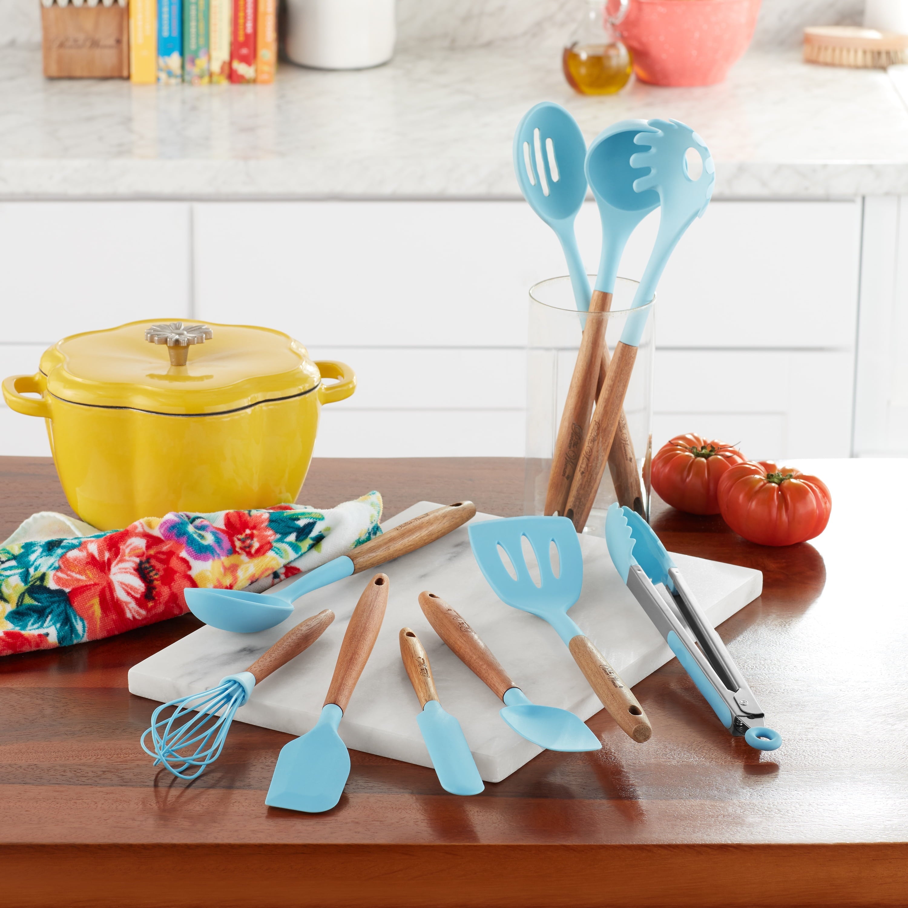 Professional Grade 10-Piece Silicone and Acacia Wood Handle Cooking Utensils Set, Blue - High-Precision Culinary Tool for Baking & Cooking Detail