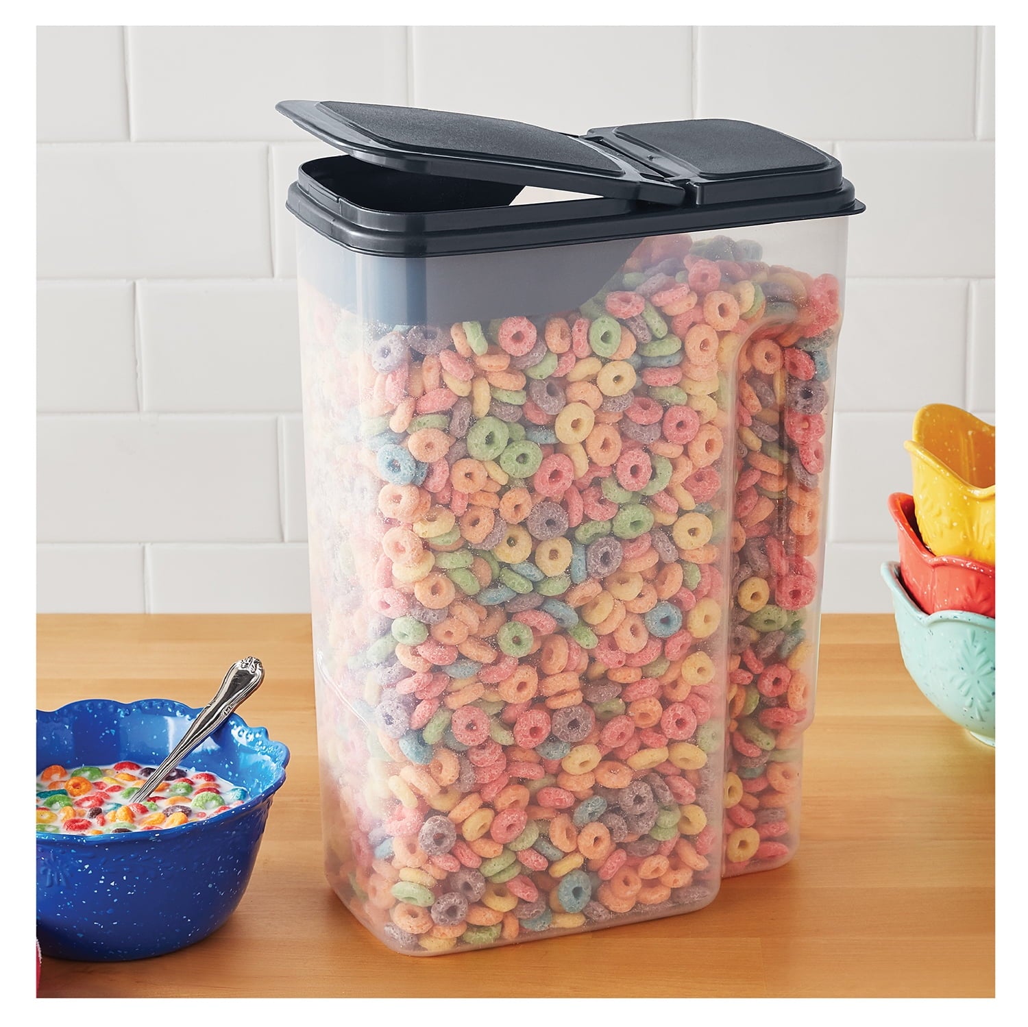 Fun Food Fidget Plastic Cereal Dispenser with Lid, 32 Cup Airtight Cereal Storage Container for Pantry Organization and Dry Foo... - Playful Star & Heart Shaped Geometric NeeDoh Detail