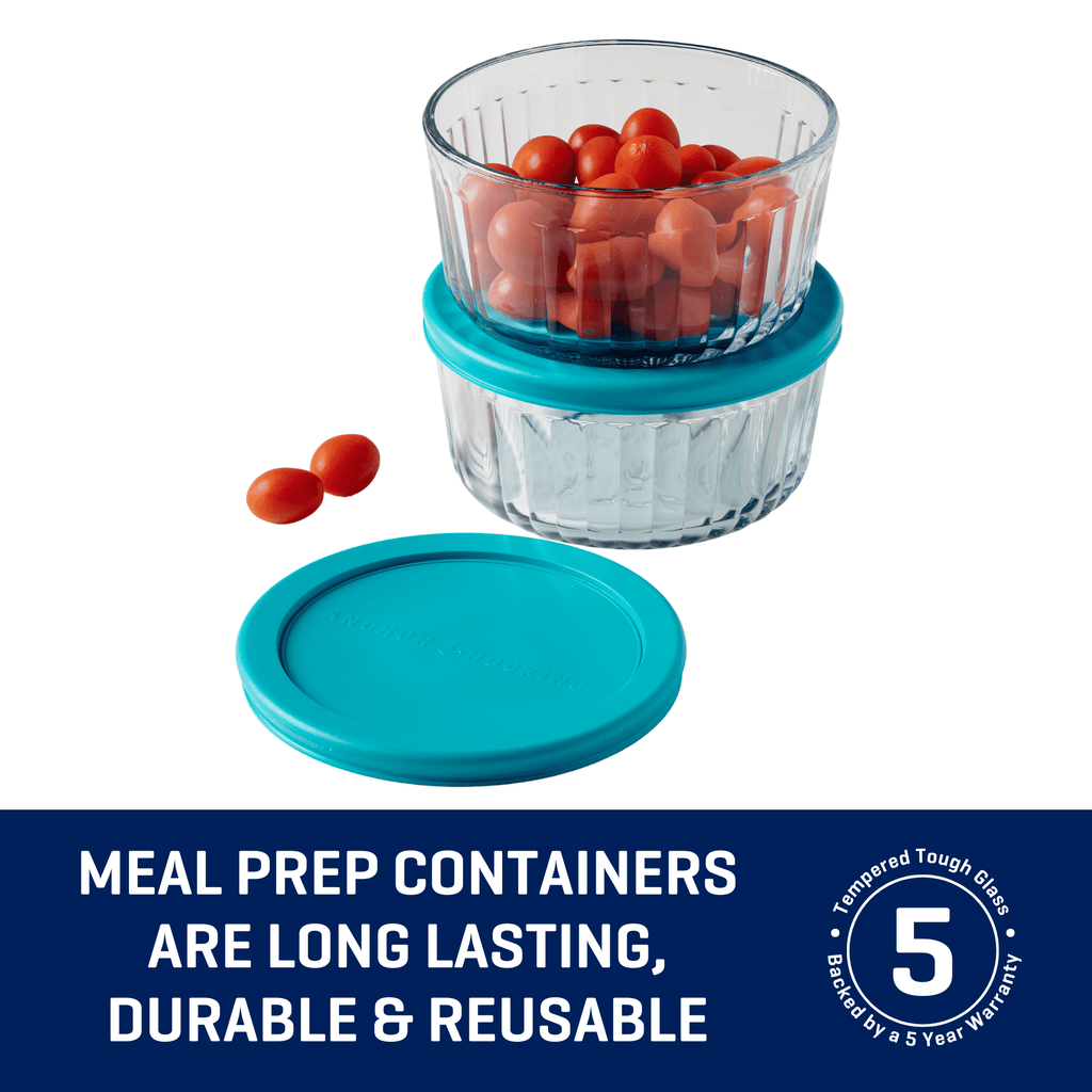 Fun Food Fidget Glass Food Storage Container with Lids, 4 Cup Round, Set of 2 - Playful Star & Heart Shaped Geometric NeeDoh Detail