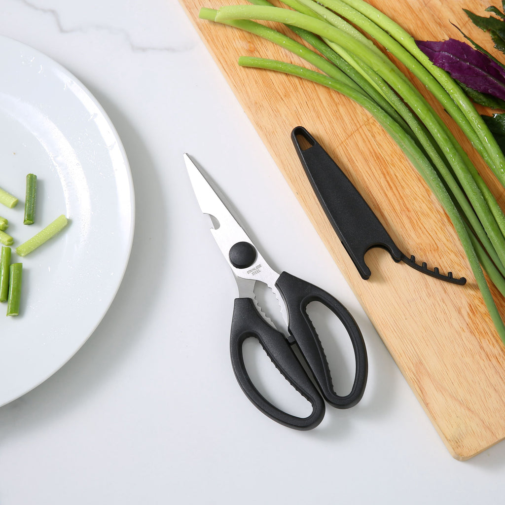 Time-Saving Stainless Steel Multi-Purpose 8.6in Kitchen Shears - Premium Stainless Steel Garlic Presser & Peeler Detail