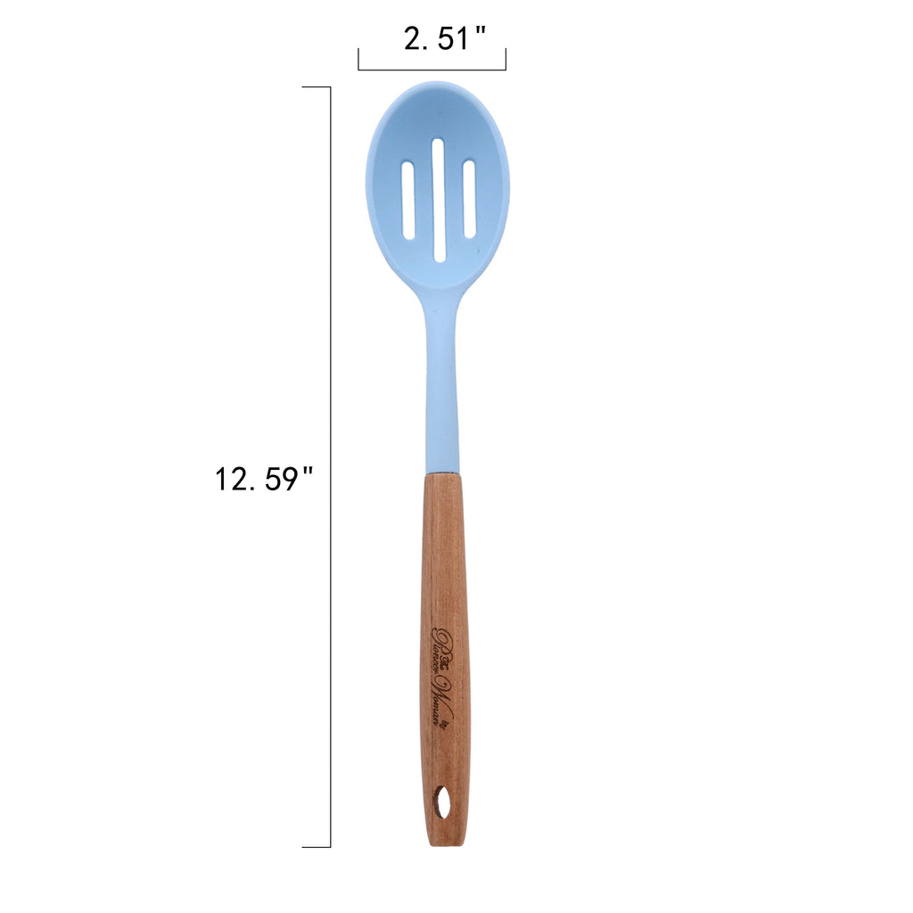 Professional Grade 10-Piece Silicone and Acacia Wood Handle Cooking Utensils Set, Blue - High-Precision Culinary Tool for Baking & Cooking Detail