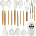 Seamless One-Piece Cooking Utensils Set, 12 packs Non-Stick Silicone Cooking Kitchen Utensils Spatula Set with Wooden Handles and... - Heat-Resistant Silicone Cooking Spatula Turner - Default Title