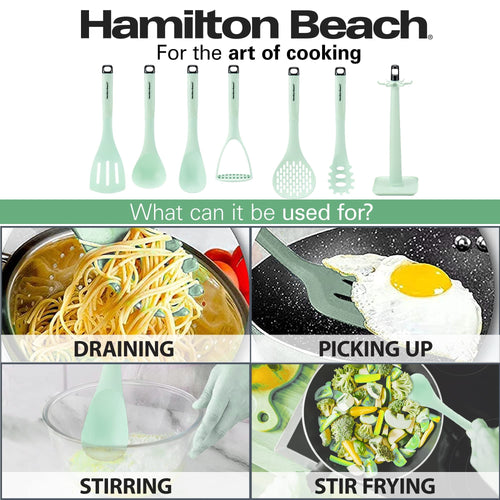 Ergonomic Cooking Kitchen Utensil Set 7 Piece | Cooking Utensil set Slotted turner, Ladle Skimmer, Pasta Server, Potato Masher, S... - Ergonomic Kitchen Tongs and Cooking Spoon Utensil Detail
