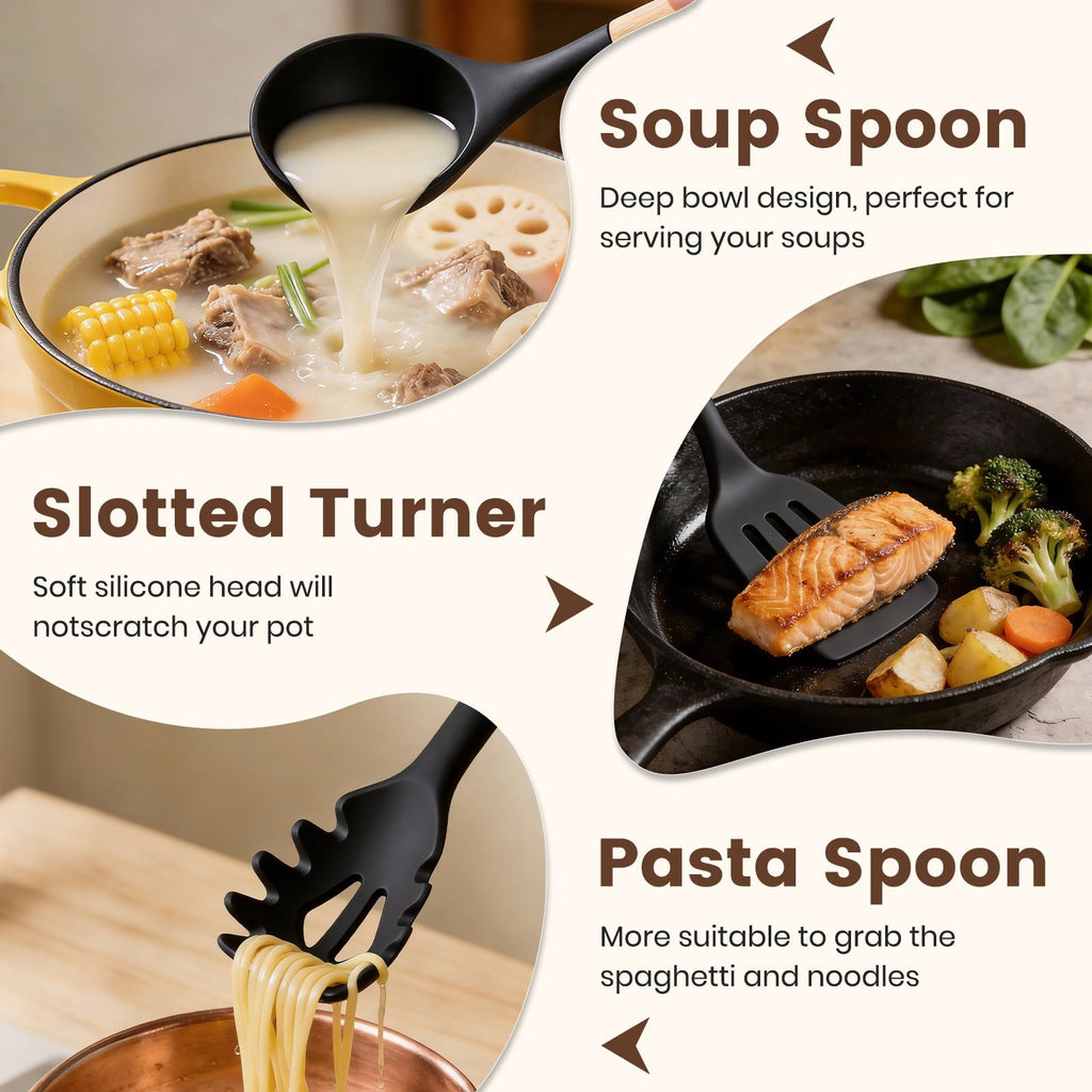 Premium Silicone Silicone Cooking Utensils Set with Holder, 44 PCS Kitchen Utensils Set, Silicone Kitchen Gadgets Spatulas Set for Non... - Premium Stainless Steel Cooking Utensil for Non-Stick Pots Detail