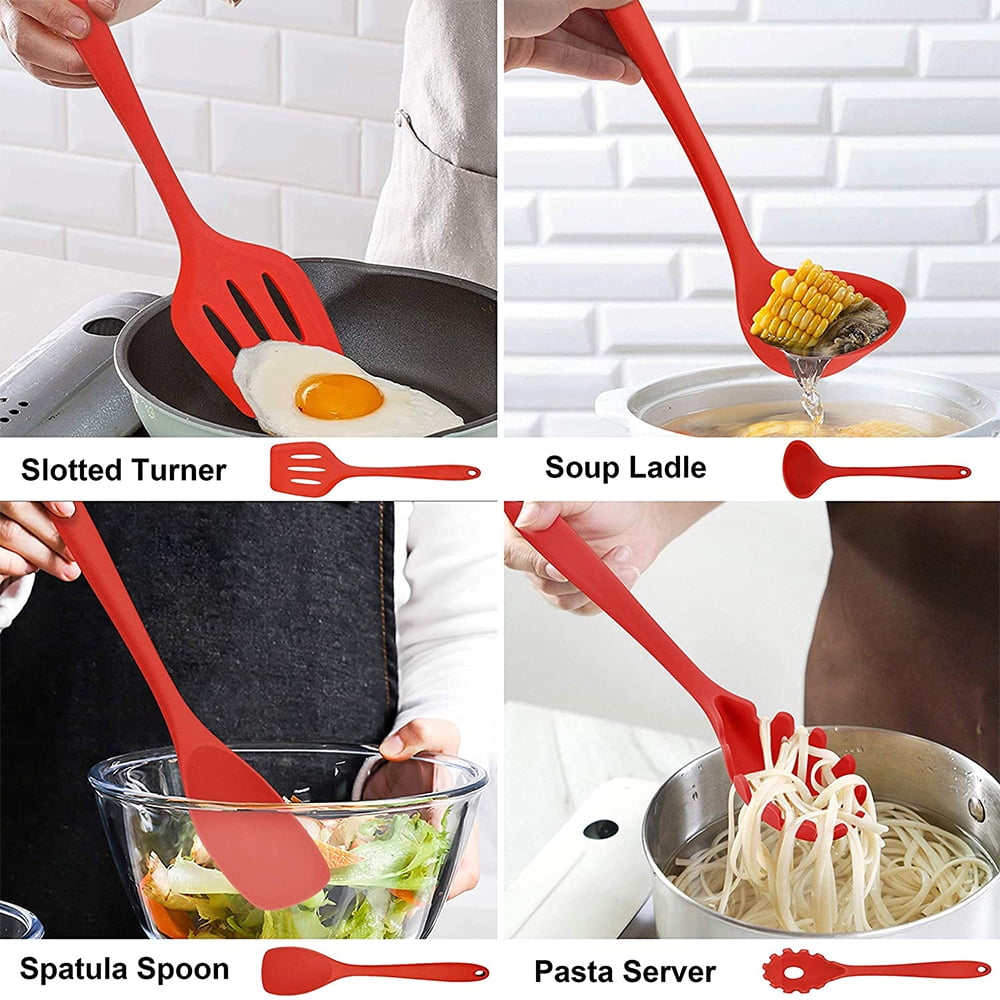 Heat-Resistant 14 Pcs Cooking Utensils Set with Holder, Heat Resistant Silicone Kitchen Cookware Utensils Set, Kitchen Cooking Tools... - Ergonomic Kitchen Tongs and Cooking Spoon Utensil Detail