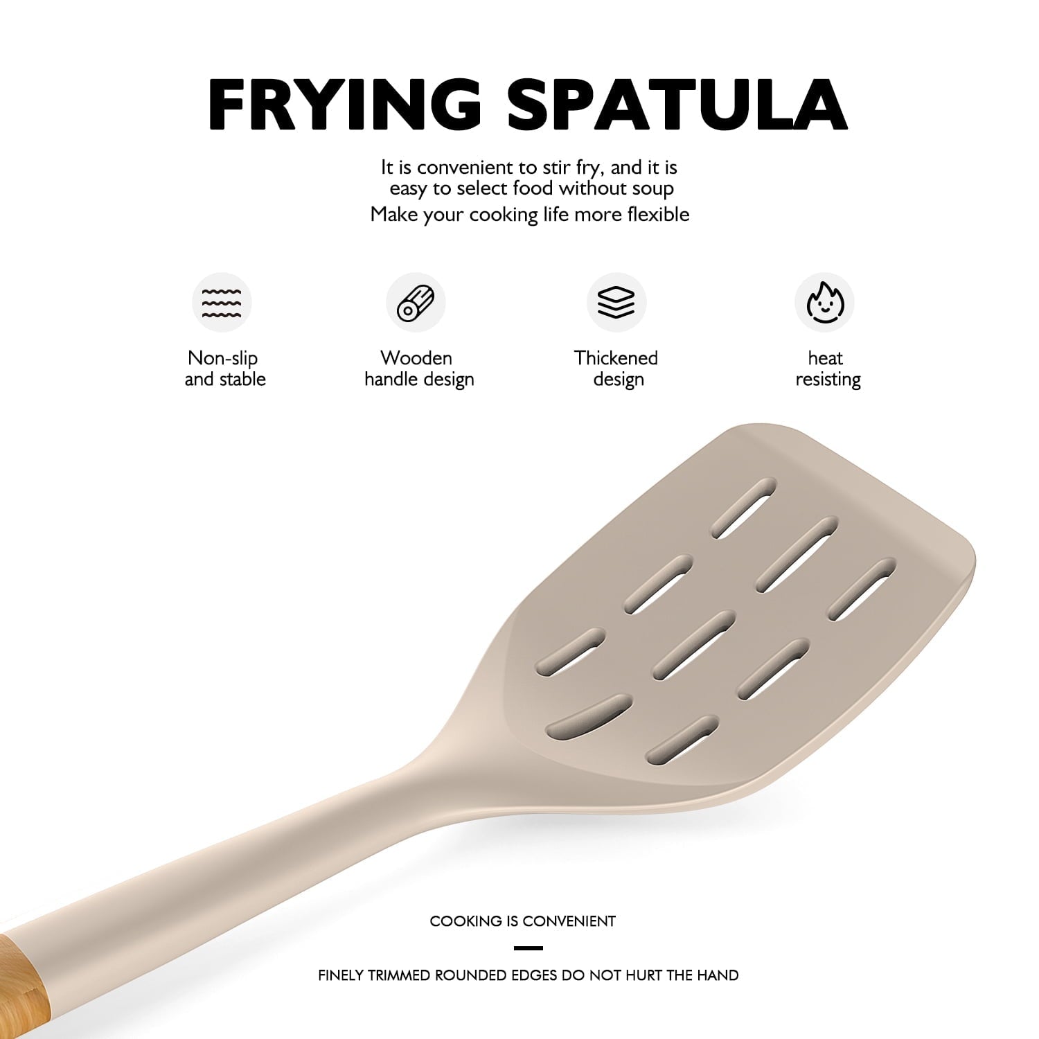 Premium Silicone Large Silicone Cooking Utensils - Heat Resistant Kitchen Utensil Set with Wooden Handles, Spatula,Turner, Slotted Spo... - Premium Stainless Steel Cooking Utensil for Non-Stick Pots Detail