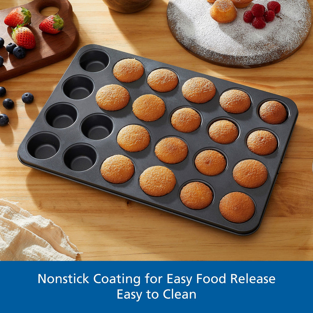 Time-Saving 24 Cavity Mini Muffin Pan, Non-Stick Bakeware,1.8 inch Diameter Cups,Gray,Carbon Steel - Premium Stainless Steel Garlic Presser & Peeler Detail